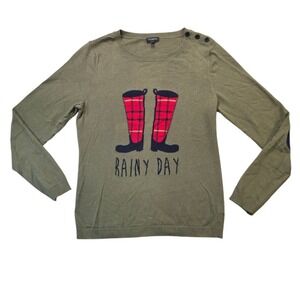 Talbots Rainy Day Boots Novelty Preppy Sweater Olive Women's M